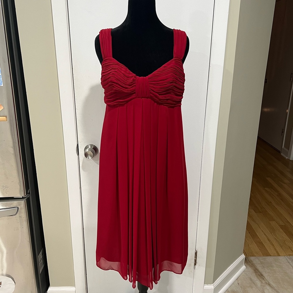 Elegant Red A-line dress with wide shoulder straps. Size 6.